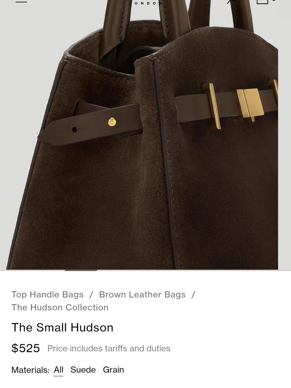 DeMellier Mocha Suede Top-Handle Satchel Small Hudson - Picture 2 of 9